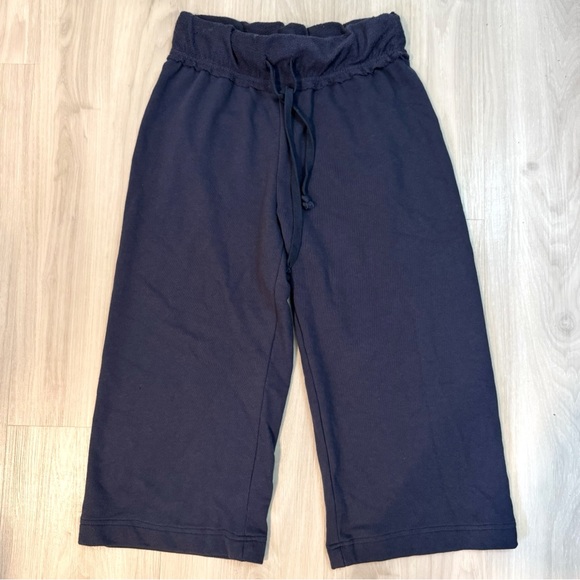 Free People FP Beach wide leg cropped pants navy blue sweats size small - Picture 3 of 13